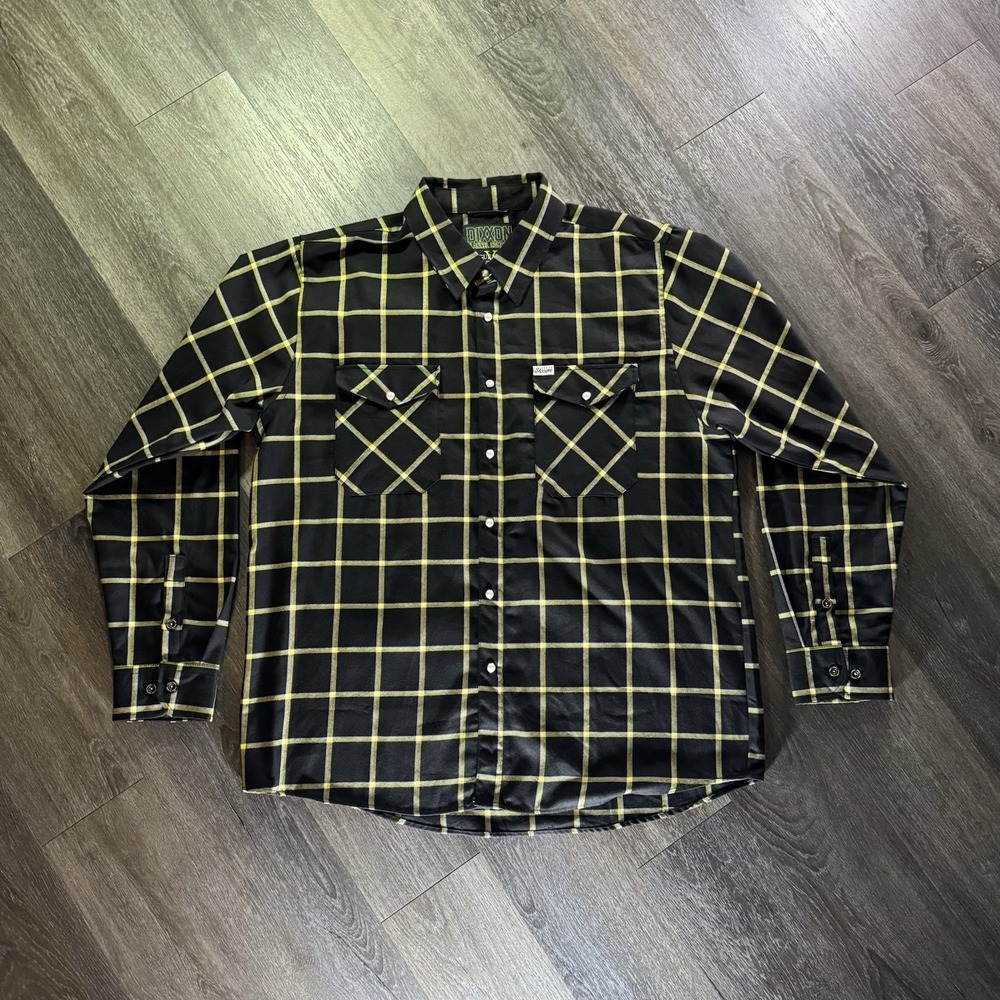 Dixxon x Vogue Tyres Black/Yellow/White Plaid Flannel Button-Up‎ Men 2XL Pockets
